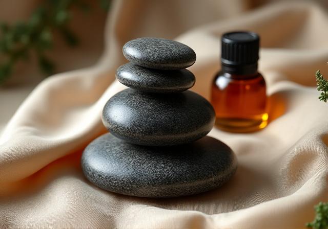 Stones and silk textiles representing treatment luxury